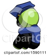 Poster, Art Print Of Green Police Man Sitting With Head Down Back View Facing Left