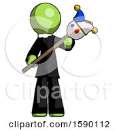 Poster, Art Print Of Green Clergy Man Holding Jester Diagonally