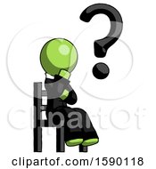 Poster, Art Print Of Green Clergy Man Question Mark Concept Sitting On Chair Thinking