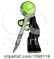 Green Clergy Man Cutting With Large Scalpel