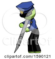 Poster, Art Print Of Green Police Man Cutting With Large Scalpel