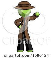 Green Detective Man Waving Left Arm With Hand On Hip