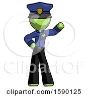 Green Police Man Waving Left Arm With Hand On Hip