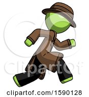Poster, Art Print Of Green Detective Man Running Fast Right