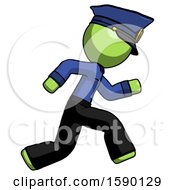 Green Police Man Running Fast Right
