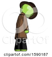 Poster, Art Print Of Green Detective Man Depressed With Head Down Back To Viewer Right