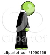 Poster, Art Print Of Green Clergy Man Depressed With Head Down Back To Viewer Right