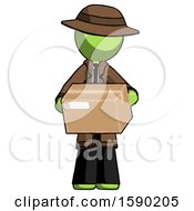 Poster, Art Print Of Green Detective Man Holding Box Sent Or Arriving In Mail