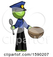 Poster, Art Print Of Green Police Man With Empty Bowl And Spoon Ready To Make Something