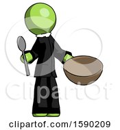 Poster, Art Print Of Green Clergy Man With Empty Bowl And Spoon Ready To Make Something