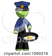 Green Police Man Frying Egg In Pan Or Wok