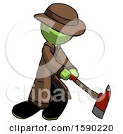 Green Detective Man Striking With A Red Firefighters Ax