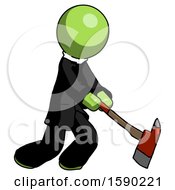 Green Clergy Man Striking With A Red Firefighters Ax
