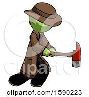 Poster, Art Print Of Green Detective Man With Ax Hitting Striking Or Chopping