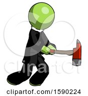 Poster, Art Print Of Green Clergy Man With Ax Hitting Striking Or Chopping