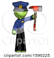 Poster, Art Print Of Green Police Man Holding Up Red Firefighters Ax