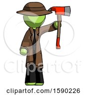 Poster, Art Print Of Green Detective Man Holding Up Red Firefighters Ax