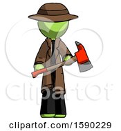 Poster, Art Print Of Green Detective Man Holding Red Fire Fighters Ax