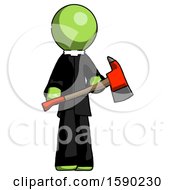 Poster, Art Print Of Green Clergy Man Holding Red Fire Fighters Ax