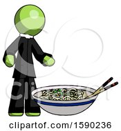Poster, Art Print Of Green Clergy Man And Noodle Bowl Giant Soup Restaraunt Concept
