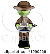 Poster, Art Print Of Green Detective Man Serving Or Presenting Noodles