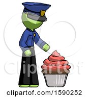 Poster, Art Print Of Green Police Man With Giant Cupcake Dessert
