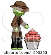Poster, Art Print Of Green Detective Man With Giant Cupcake Dessert