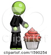Green Clergy Man With Giant Cupcake Dessert