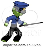 Poster, Art Print Of Green Police Man Stabbing With Ninja Sword Katana