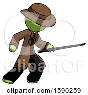 Poster, Art Print Of Green Detective Man Stabbing With Ninja Sword Katana