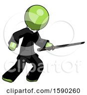Poster, Art Print Of Green Clergy Man Stabbing With Ninja Sword Katana
