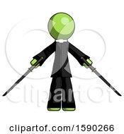 Poster, Art Print Of Green Clergy Man Posing With Two Ninja Sword Katanas