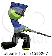 Green Police Man With Ninja Sword Katana Slicing Or Striking Something