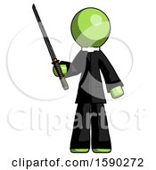 Poster, Art Print Of Green Clergy Man Standing Up With Ninja Sword Katana