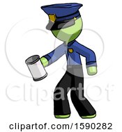Poster, Art Print Of Green Police Man Begger Holding Can Begging Or Asking For Charity Facing Left