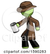 Poster, Art Print Of Green Detective Man Begger Holding Can Begging Or Asking For Charity Facing Left