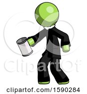 Poster, Art Print Of Green Clergy Man Begger Holding Can Begging Or Asking For Charity Facing Left