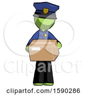 Green Police Man Holding Box Sent Or Arriving In Mail