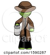 Poster, Art Print Of Green Detective Man Begger Holding Can Begging Or Asking For Charity