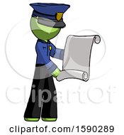 Poster, Art Print Of Green Police Man Holding Blueprints Or Scroll
