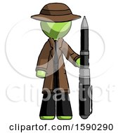 Green Detective Man Holding Large Pen