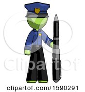 Green Police Man Holding Large Pen
