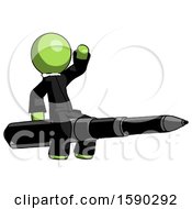 Green Clergy Man Riding A Pen Like A Giant Rocket
