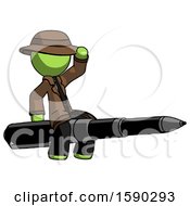 Poster, Art Print Of Green Detective Man Riding A Pen Like A Giant Rocket