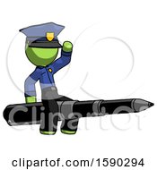 Poster, Art Print Of Green Police Man Riding A Pen Like A Giant Rocket