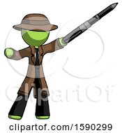 Green Detective Man Demonstrating That Indeed The Pen Is Mightier