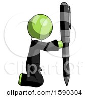 Poster, Art Print Of Green Clergy Man Posing With Giant Pen In Powerful Yet Awkward Manner