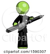 Poster, Art Print Of Green Clergy Man Posing Confidently With Giant Pen