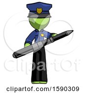 Green Police Man Posing Confidently With Giant Pen