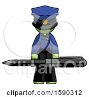 Poster, Art Print Of Green Police Man Weightlifting A Giant Pen